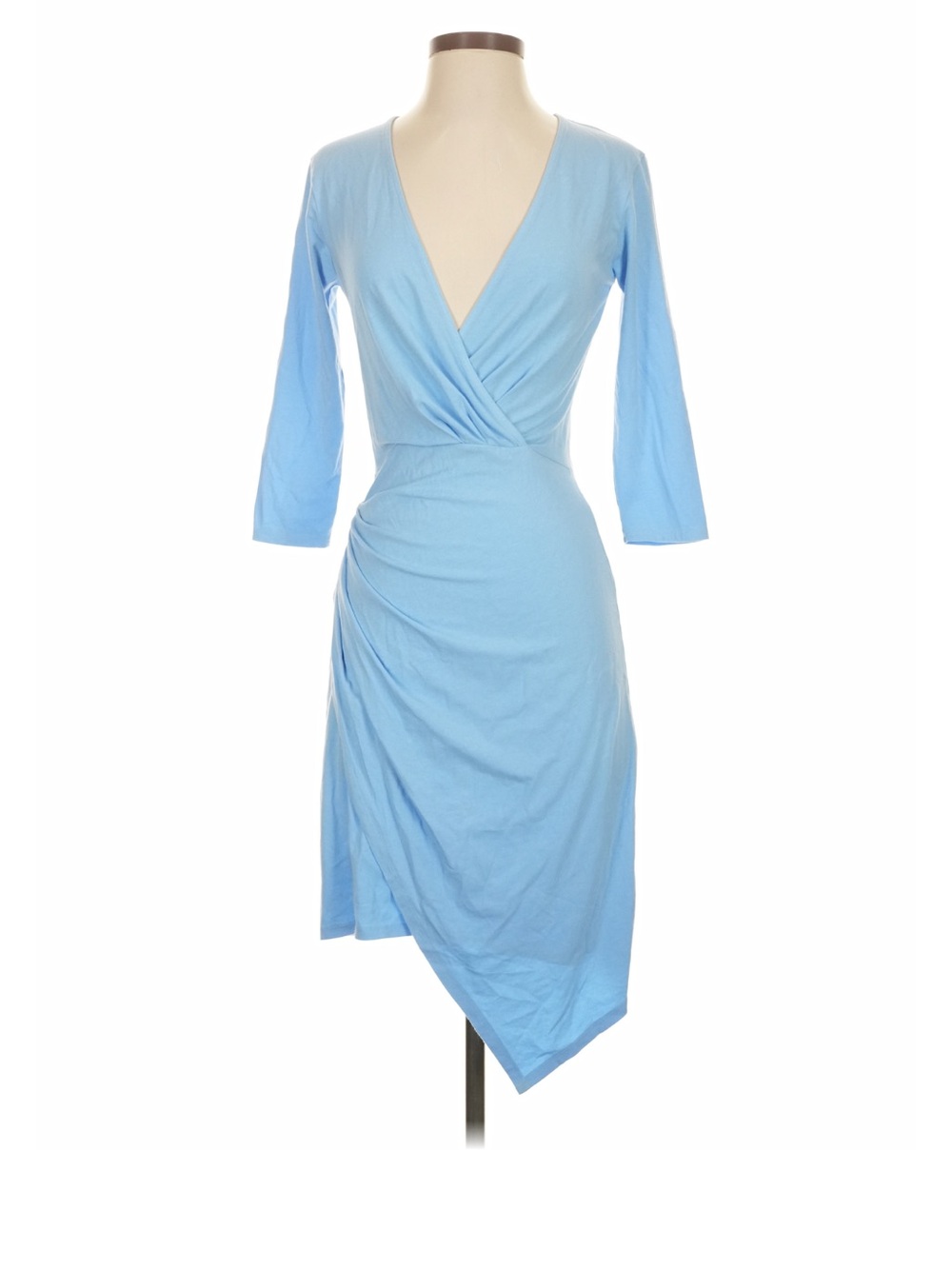 Bobi draped modal jersey mini dress v neck wrap front three-quarter sleeves med